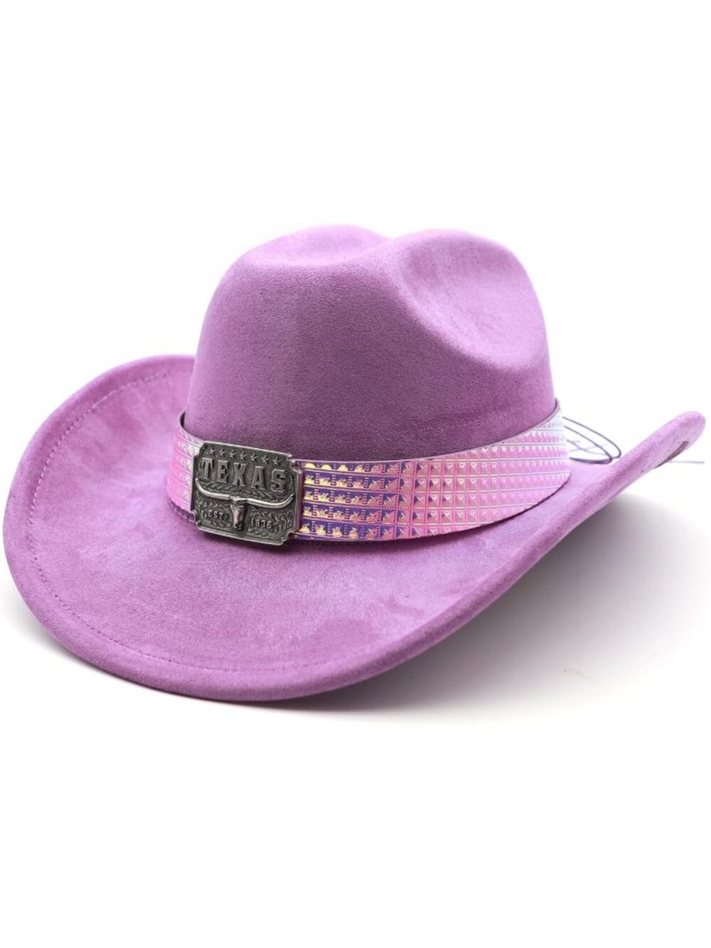Unisex Purple Wide Brim Felt Fedora Buckle Belt Cowgirl Western Cowboy Hat
